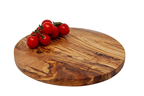 Tabla para servir pizza redonda de madera de olivo, aprox. 30 cm