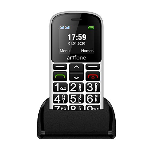Teléfonos Móviles para Mayores con Teclas Grandes, artfone Senior, Fácil de Usar Celular para Ancianos con Botón SOS y Base cargadora, Blanco