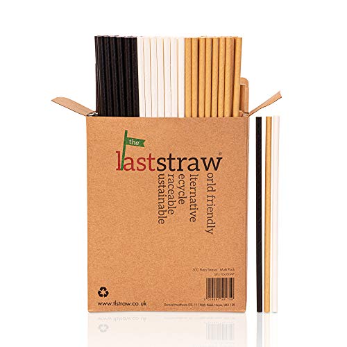 the Last Straw - Pajitas de papel 100% biodegradables (300 unidades) (blanco/marrón/negro)