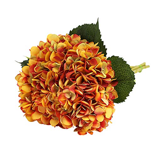 Tifuly Artificial Hydrangea Flower, 5 PCS Ramos de hortensias de Seda de Tallo Largo para Bodas, hogar, Hotel, decoración de Fiestas, centros de Mesa(Naranja Vintage)