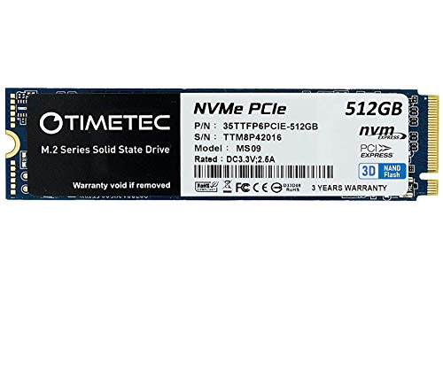 Timetec 512 GB SSD NVMe PCIe Gen3x4 8Gb/s M.2 2280 3D NAND TLC 350TBW caché SLC de alto rendimiento velocidad de lectura/escritura de hasta 1.700/1.400 MB/s unidad interna de estado sólido (512 GB)