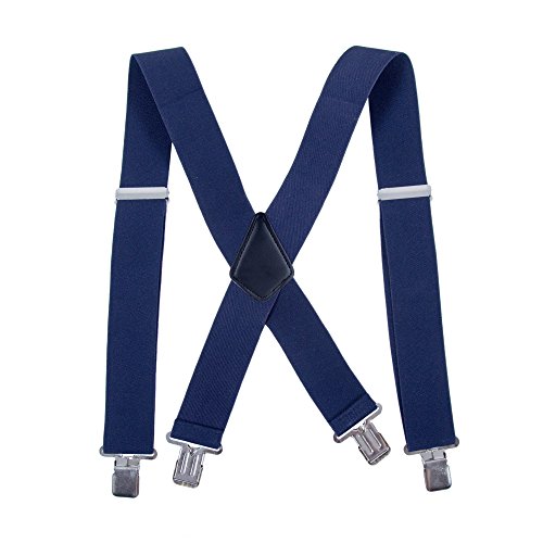 Tirantes de pantalón de hombre de 50 mm de ancho - X forma ajustable de alta resistencia elástica con fuertes clips de metal(Azul marino)