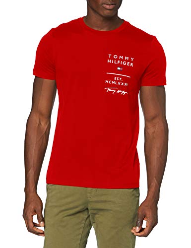 Tommy Hilfiger Logo List tee Camisa, Primary Red, S para Hombre