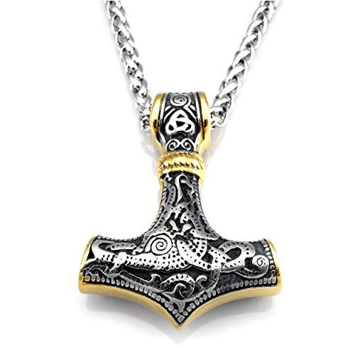 URBANTIMBER - Collar vikingo de acero inoxidable con martillo de Thor