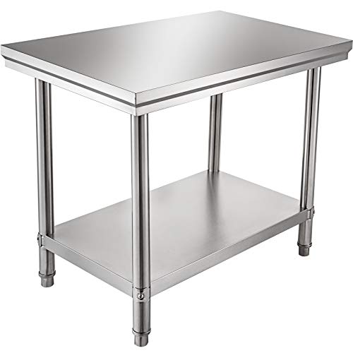 VEVOR Mesa de Trabajo en Cocina de Acero Inoxidable 60x90x80cm Mesa para la Preparación de Comida de Grado 2x2 FT para Restaurante Mesa con Estante Inferior