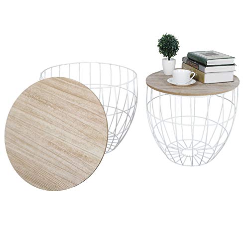 Wakects Mesa auxiliar, moderna mesa decorativa de sofá, 2 piezas, mesa de centro nido, mesa de salón con cesta de madera de mango, juego de almacenamiento