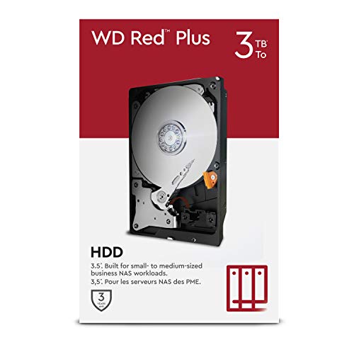 WD Red Plus NAS Disco duro interno de 3.5 pulgadas 3 TB Clase de 5400 r. p. m., SATA de 6 Gb/s, CMR y Caché de 64 MB