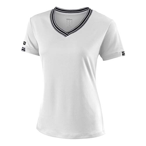 Wilson, W Team V-Neck, Camiseta deportiva con cuello en V para mujer, Poliéster, Blanco, Talla: M, WRA770001