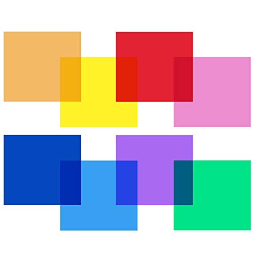 XUBX 8 Piezas Filtros de Color de lámina, Filtro de luz de Gel, Kit de 8 filtros de Colores para Luces de Estudio, 12 x 12/30 x 30 cm Corrección Película de Color de Transparencia Filtro