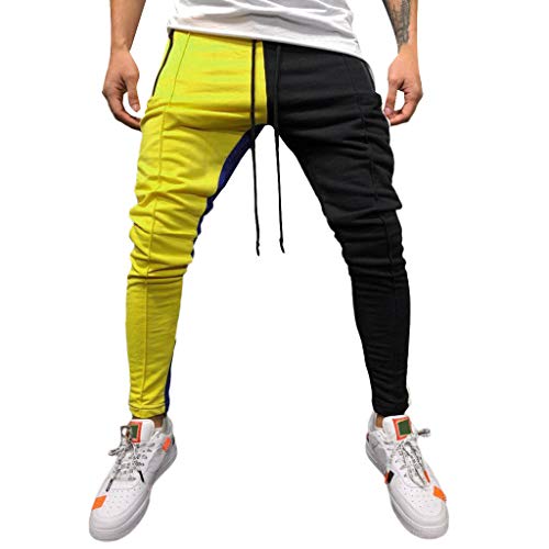 YanHoo Pantalones de Hombre Moda Masculina Personalidad Casual Color sólido Pantalones Deportivos Cinturones de Amarre Pantalones de chándal Sueltos Ocasionales Pantalón con cordón