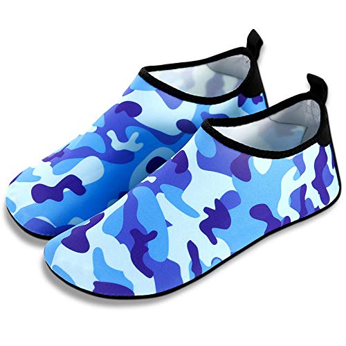 Zapatillas Antideslizantes de río para Hombres y Mujeres, Zapatos de Snorkel para Adultos, de Fondo Suave, Zapatos de Playa de Secado rápido@Camuflaje Azul_38-39 (37-38cm)