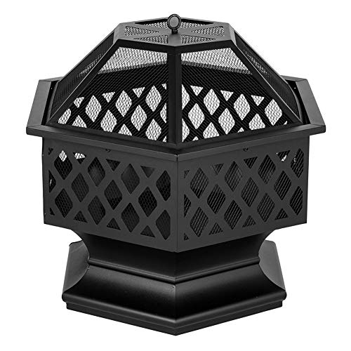 ZEL Fogón de 24"con Forma Hexagonal, Hierro, diseño de Cuadros Antiguos Acabado de Bronce Retardante de Llama Recubrimiento Resistente al Calor, Adecuado para Jardines de terraza