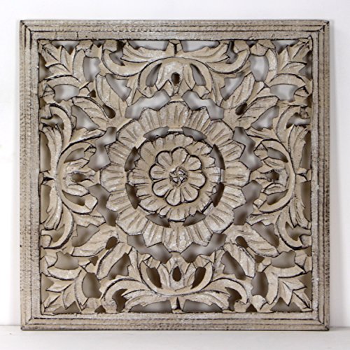 -Mandala de Pared, Fabricada artesanalmete en España, tamaño 40x40 cm, Modelo GR93. Forma Cuadrada (Piedra Tabaco)