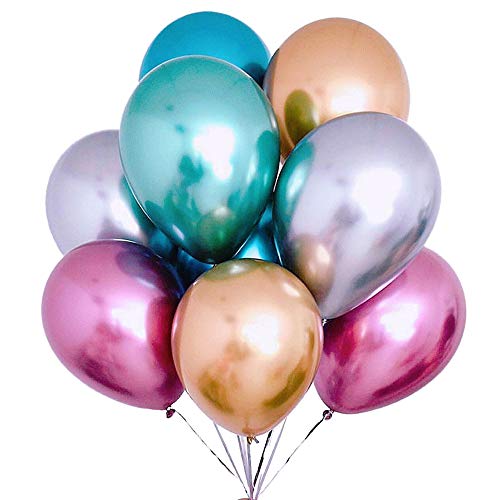 50 piezas Globos de helio cromados multicolores metálicos 6 colores Decoración de pintura metal para vintage Conjuror adolescente Cumpleaños de niño JGA Party Deco (Oro Plata Azul Verde Rosa Púrpura)