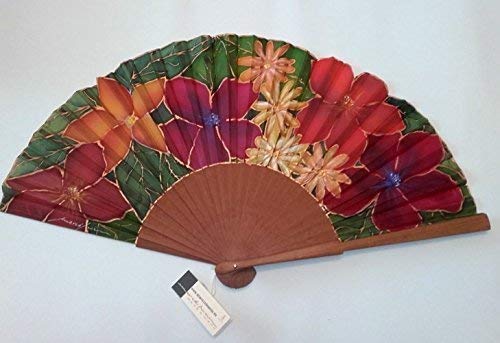 Abanico de seda natural pintado y montado a mano sobre varilla de falso peral"Jardín de margaritas"