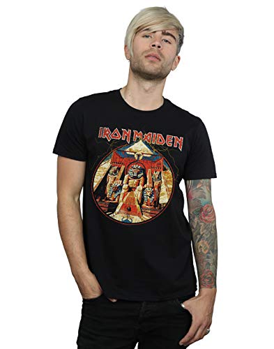 Absolute Cult Iron Maiden Hombre Powerslave Lightning Circle Camiseta Negro Large