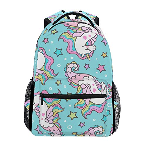 Ahomy mochila escolar para adolescentes, niñas, caballito de mar, estrellas unicornio, mochila de viaje, bolsa de senderismo para mujeres y hombres