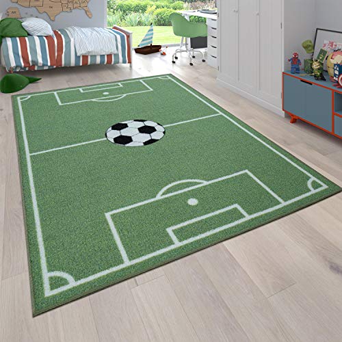 Alfombra Infantil Juego para Dormitorio Niños Diseño Campo De Fútbol En Verde, tamaño:100x200 cm