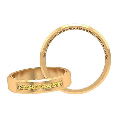 Anillo de banda citrino, anillo de banda conjunto de canales, anillo milgrain de oro (calidad AAA), 14K Oro amarillo, Size:EU 65