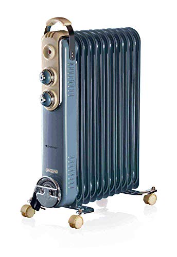 Ariete 839 - Radiador de aceite vintage, 11 elementos calefactores, 3 niveles de potencia, asa para fácil transporte, máx. 2500 W, azul claro