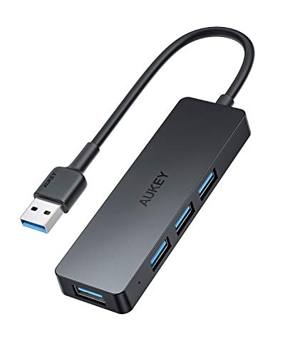 AUKEY Hub USB 3.0 de 4 Puertos USB Hub de Datos Ultrafino de 5Gbps, USB Data Hub para Mac Pro/Mini, MacBook Air, Surface Pro, PC portátil, HDD móvil, dell XPS 15, Flash Drive