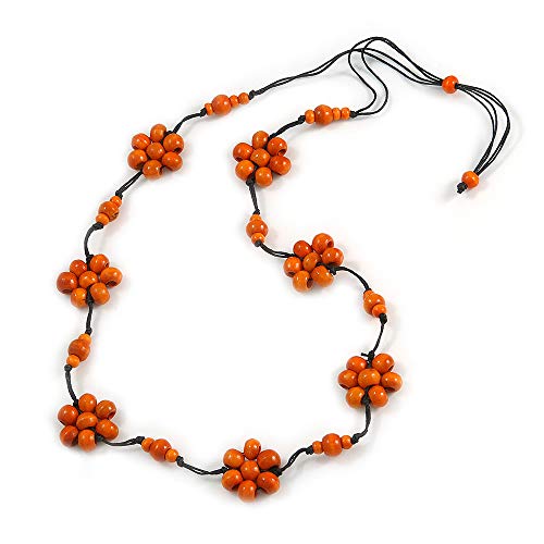 Avalaya - Collar largo (90 cm), diseño de flor de madera de color naranja