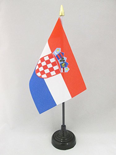 AZ FLAG Bandera de Mesa de Croacia 15x10cm - BANDERINA de DESPACHO CROATA 10 x 15 cm Punta Dorada