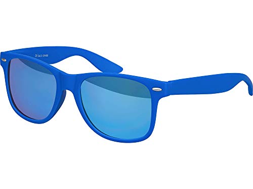 Balinco UV400 CAT 3 CE gafas de sol originales empollón recauchutado en los vidrios unisex de la vendimia de estilo retro con bisagras de muelle (azul - espejo azul)