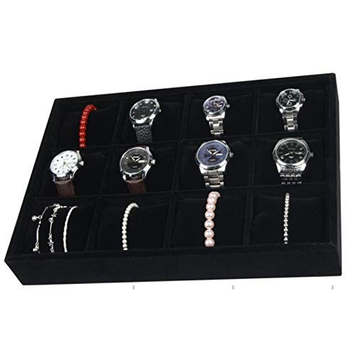Bandeja de joyería Caja de almacenamiento de joyería Soporte de reloj Collar Anillo Pendientes Colgante Exhibición Organizador Serie Negro