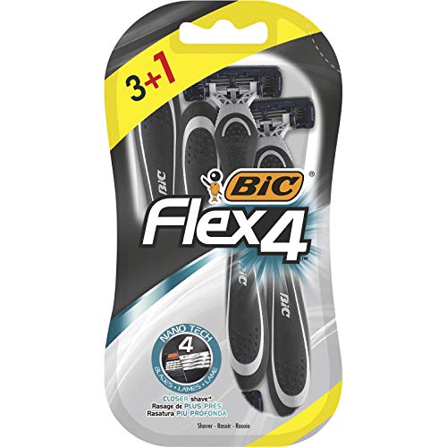 BIC Flex4 Maquinillas de Afeitar Desechables para Hombre - Blíster de 3+1, Estándar
