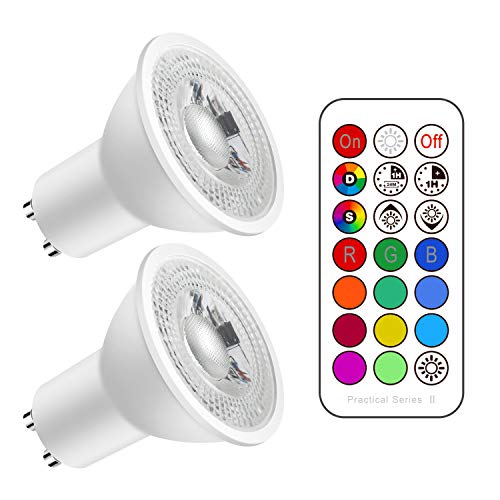 Bombilla LED GU10 5W Equivalente 50W, 500Lm, Bombilla RGB Spot LED Cambio de Color Regulable Blanco Frio 6000k, 12 Colore - Control Remoto Incluido (Pack de 2)