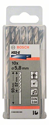 Bosch 2 608 595 065 - Pack de 10 brocas para metal HSS-G, DIN 338 (5,8 x 57 x 83 mm)