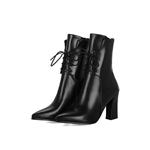 Botas para Mujer Tacón Ancho Botines Tacón Alto Cremallera Comodos Elegante Botas Zapatos de Tacón,Negro,39