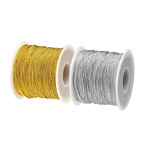 BTNOW 2 bobina 198 M Cable de espumillón cable metálico cadena para hacer, dorado y plateado