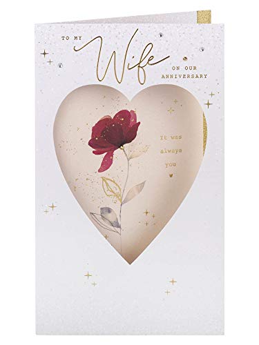 Clintons: Tarjeta de aniversario para esposa con diseño de rosas y corazones, 11 x 15 cm