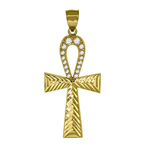Colgante unisex de oro amarillo de 10 quilates con circonitas cúbicas y cruz de Ankh – Medidas 52 x 23,30 mm Wi – Oro más alto que oro de 9 quilates