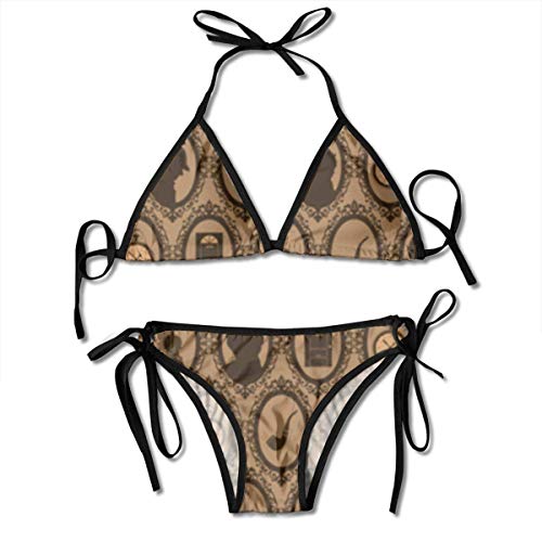 Conjunto de Bikini marrón Antiguo Detective para Mujer, con Cordones, Trajes de baño Ajustables de Dos Piezas, Traje de baño Sexy