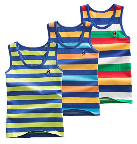 Coralup - Camiseta interior sin mangas para niños y niñas, 100 % algodón, diseño de dinosaurio, 3 unidades, cómoda, transpirable, de 12 meses a 13 años Rayas 01 8-9 Años