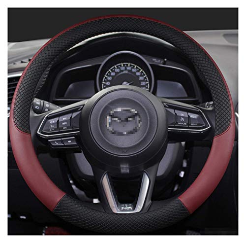 Cubierta de cuero de la PU del volante del coche para CX-3 CX-4 CX-5 CX-7 CX-9 Mazda 3 Axela 6 Gh Gj Demio antideslizante (rojo vino)