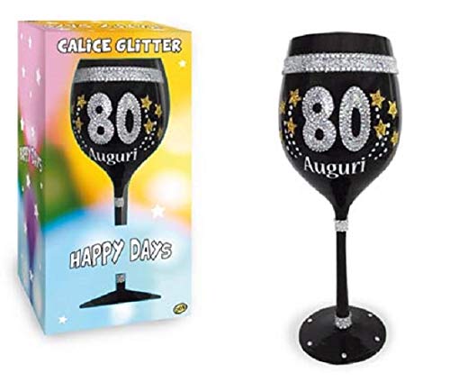 dor Copa Maxi 80 años de cristal negro con impresión Glitter - Gadget Idea regalo fiesta 80 cumpleaños