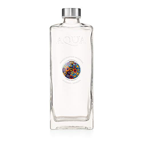 Elegante Botella de Agua de 1 litro de Vidrio Artístico Venecia con Medallones de Vidrio Murrina Artesanal y Cerámica Artesanal