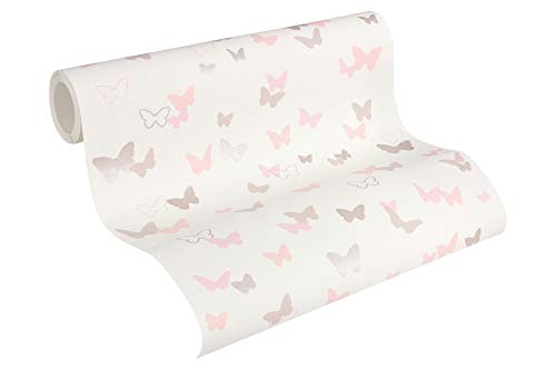 Esprit Home kids papel pintado de tejido-no-tejido Sweet Butterfly beige rosa blanco 10,05 m x 0,53 m 302891