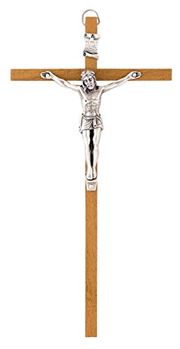 Ferrari & Arrighetti Crucifijo de pared en madera de caoba con Cristo de metal plateado - 30 cm