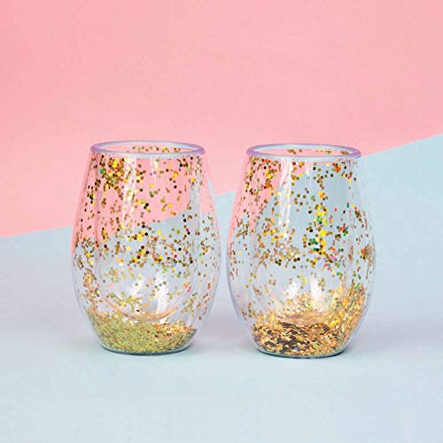 Fizz Creations Prosecco - Vasos con Purpurina (2 Unidades, 19 x 8 cm), Transparente y Dorado