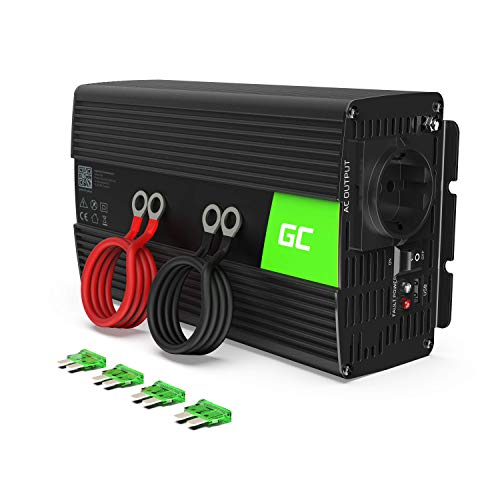 Green Cell® 1000W/2000W 24V a 220V/230V Onda sinusoidal modificada Inversor de Corriente DC AC Power Inverter Transformador de Voltaje para Coche Camion con Puerto USB y Pinzas de conexión a batería