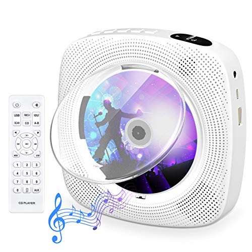 Gueray Reproductor de CD Portátil de Pared Bluetooth Reproductor de CD para Montar en la Pared Altavoces de Alta Fidelidad Incorporados con Pantalla LCD Audio para el Hogar Boombox