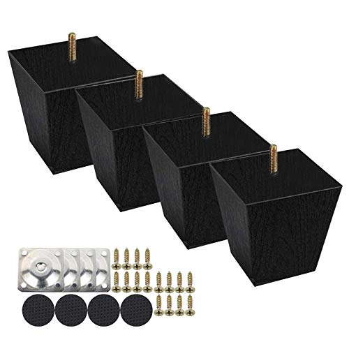 Honeyhouse Patas de repuesto para muebles de madera, 4 unidades, color negro, 6 cm/10 cm/15 cm, con tornillos y deslizadores de fieltro de roble, para sillas y sofás