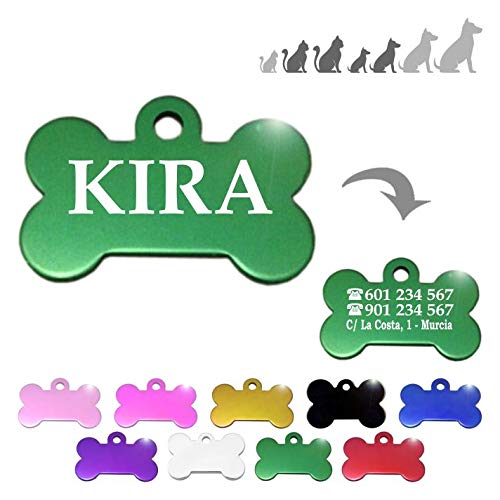Hueso para Mascotas pequeñas-Medianas Placa Chapa Medalla de identificación Personalizada para Collar Perro Gato Mascota grabada (Verde)