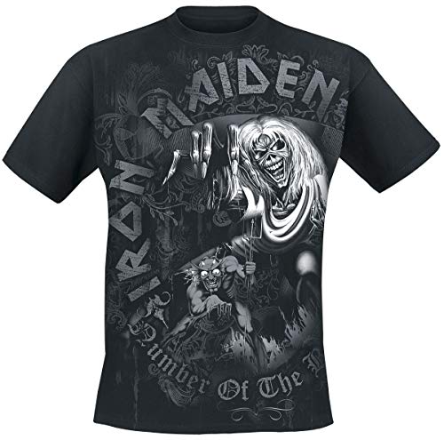 Iron Maiden Number of The Beast Grey Tone Hombre Camiseta Negro XL, 100% algodón, Regular