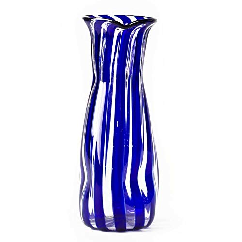 Jarra de cristal de Murano, transparente y azul, patrón a rayas, forma de botella, hecha a mano, vidrio soplado, moderno, alto, 100% marca de origen garantizada, YourMurano, rayado
